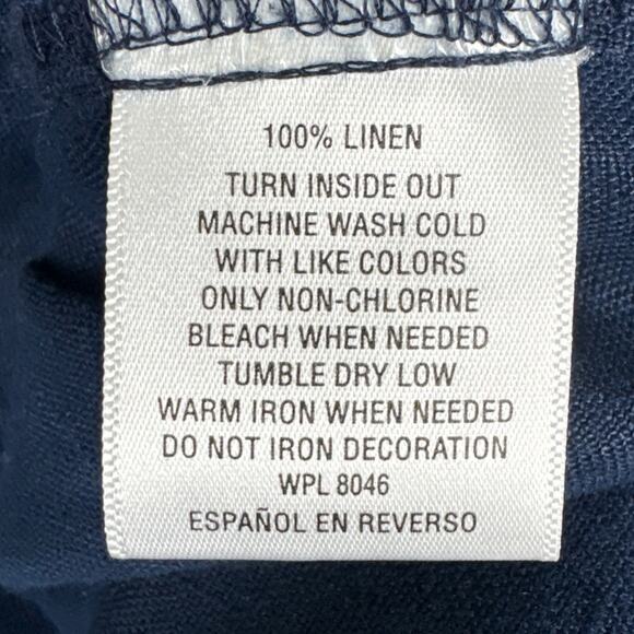 JM Collection Linen Button Up blouse Navy Blue Silver Buttons Lagenlook Size 10 - Picture 8 of 8